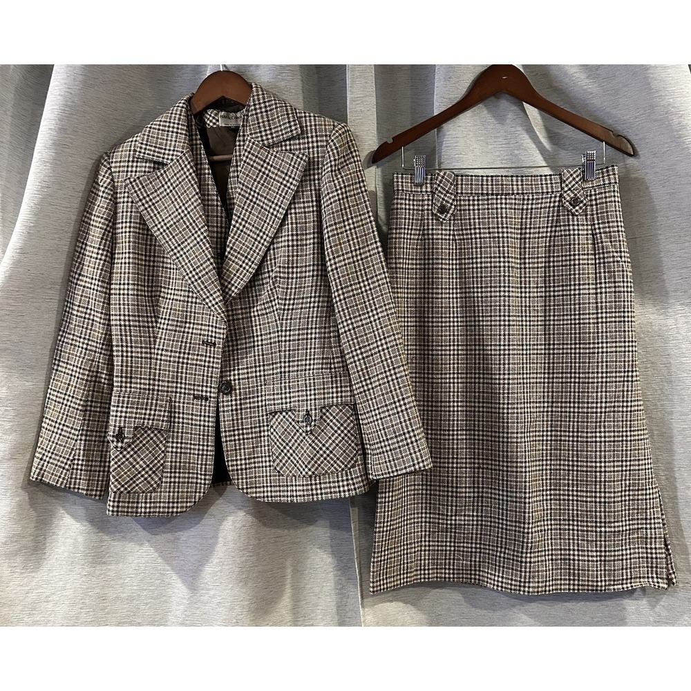 Roth Le Cover Women's Maxi Skirt Houndstooth Suit‎ Set Size 16 Vtg 90's
